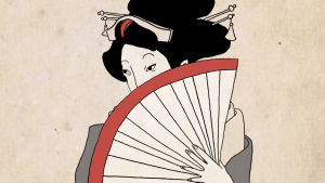 geisha,paper fan,banzai,hand fan,eye wink,japan,coffee,wink,coffee mug,narvesen,japonija,kavos puodelis,japanese haircut,veduokle,woman with a fan