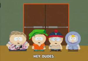 eric cartman,stan marsh,kyle broflovski,scared,kenny mccormick,line,standing