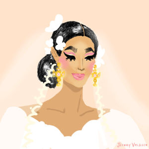 illustration,latina,fashion,rupauls drag race,wedding,rupaul,drag queen,valentina,butterflies,jeromy velasco,sonny with a chance