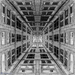 trippy,tunnel,black,city,window,psychedelic,endless,gray,building,loop,people,white,facility
