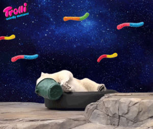outer space,space,astronaut,polar bear,trolli,weirdly awesome,sour brite crawlers
