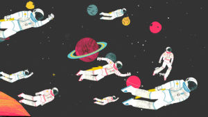 astronaut,planets,friends,space,bye,flying,falling,group,guille comin