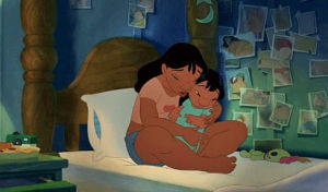 lilo and stitch,comforting,disney,crying,love,movie,reaction,sad,sisters,hawaii,sister