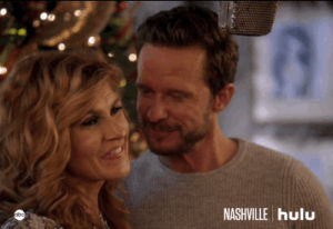 kiss good morning,kissing,lovey kiss,cheek kiss,good morning love,besos,tv,kiss,abc,hulu,flirting,beso,connie britton,deacon claybourne,rayna jaymes,charles esten,nasvhille