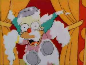 pie,season 8,laughing,krusty the clown,itchy and scratchy and poochie show,simpsons