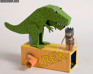 papercraft,t rex,dinosaur,clever disguise,art,anime