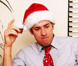 tv,cute,christmas,the office,drunk,drinking,drink,santa,jim,jim halpert,whiskey,whisky