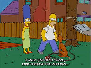 14x14,homer simpson,dog,marge simpson,sad,episode 14,season 14,santas little helper,leash