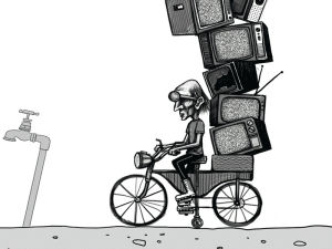 bicycle,tv,man,psychedelic