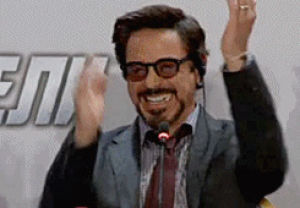 pleased,clapping,joy,rdj,happy,interview,laughing,laugh,robert downey jr,russia,rubber ducky jr
