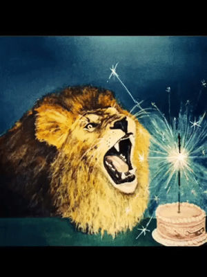 lion,party,illustration,animation,cat,birthday,animal,cake,painting,wild,candles,sparkler
