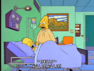 kill,hospital,homer simpson,sleep,season 4,episode 18,bed,attack,chair,grampa simpson,4x18
