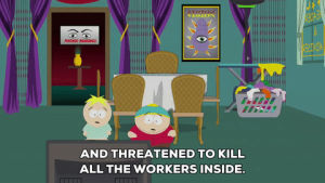 tv,eric cartman,scared,butters stotch,kill,threatened,worker