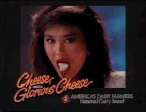 cheese glorious cheese,80s,1980s,eating,commercial,cheese,1987,snack,fondu,national dairy board,lovey cheese,american dairy farmers