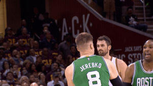 happy,friends,basketball,nba,excited,playoffs,pumped,boston celtics,nba playoffs,2017 nba playoffs,nbaplayoffs,chest bump,eastern conference finals,conference finals,al horford,jonas jerebko,spinners