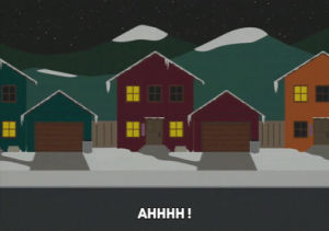 stan marsh,television,kyle broflovski,scared,running,house,butters stotch,front