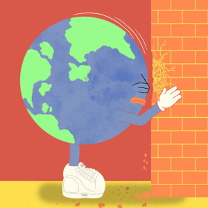 earth day,angry,earth,frustration,josh freydkis,globey,pound head against the wall