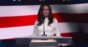 republican national convention,happy,model,laughing,runway,vogue,rnc,the late show with stephen colbert,melania trump,laura benanti,melania,plagiarism,smize,trump supporter,work it girl,melania dress