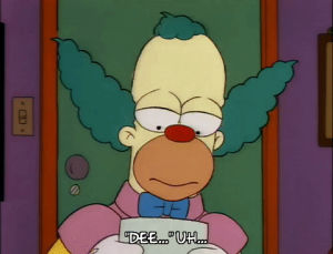 season 3,confused,episode 6,krusty the clown,reading,3x06,krusty the klown