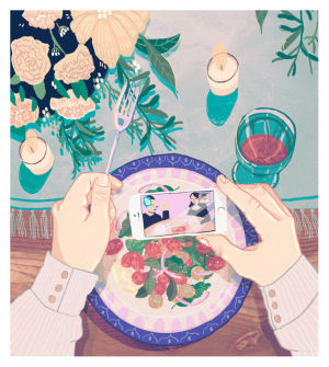 illustration,smartphone,animation,family,dinner,skype,dinner alone,illustrated