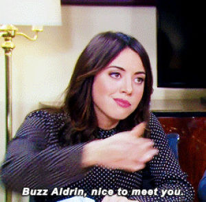 nice to meet you,april ludgate,buzz aldrin,aubrey plaza,parks and recreation,paul rudd,handshake,7x11,two funerals,bobby newport