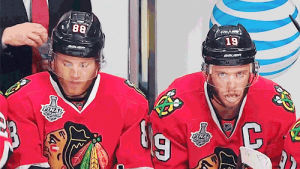 patrick kane,jonathan toews,1988,look at them,we belong together,oh captain,little ice dancer,cant take my eyes off you,get a room,hockey otp,cant keep my hands off you,jonny looks like hes going in for a kiss