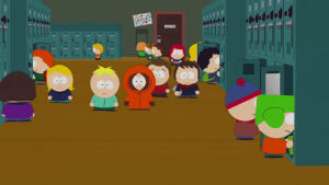 eric cartman,excited,stan marsh,kyle broflovski,school,kenny mccormick,butters stotch,lockers