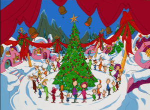 singing,whoville,how the grinch stole christmas,dr seuss,cindy lou who,christmas tree,dahoo dores,movie,whos,chuck jones