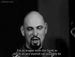 anton lavey,bald man,im in league with the deveil as much as any mortal can possibly be,church of satan,bald,nice goatee