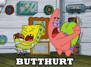 offend,offended,butthurt,spongebob squarepants,sad,cartoon,crying,cry,patrick,offense,butts