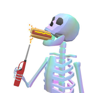 skeleton,fire,summer,hot dog,lighter,grilling