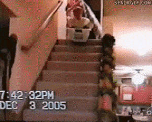 fail,home video,stairs,son,disappoint