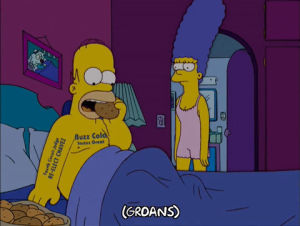 marge simpson,homer simpson,in bed,episode 12,mad,eating,season 17,hungry,17x12,halloweed