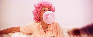 girl,lady,pink,woman,movies,movie,film,grease,sitting,randal kleiser,blowing bubble,didi conn frenchy