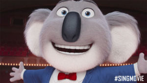 buster moon,happy,smile,koala,sing movie,illumination entertainment