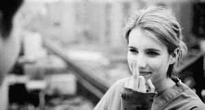 fuck off,emma roberts,fuck you,its kind of a funny story,black and white,middle finger,emma roberts middle finger fuck you