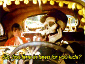 talking skeleton,movies,weird,shrug,scarey,halloween town,skeleton taxi driver