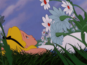 relaxing,relax,flowers,alice in wonderland,cartoon,flower,grass