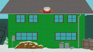 eric cartman,jump,scared,nervous,roof