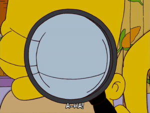 research,magnifier,homer simpson,observe,lens,found it,marge simpson,season 16,16x03,episode 3,look,see,aha