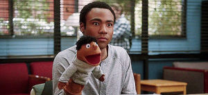 jaw drop,puppet,community,shocked,donald glover