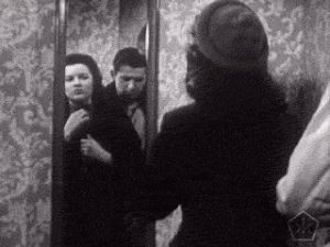 1947,art,movies,black and white,vintage,artists on tumblr,history,bw,mirror,reflection,okkult,excerpts,motion pictures,getting dressed,godfrey tsao