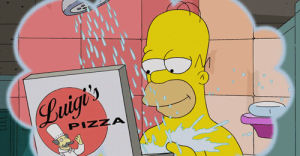 shower,homer simpson,pizza,simpsons,eating