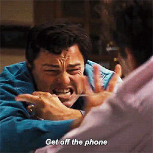 wolf of wall street. get off the phone. crying. leo dicaprio. 