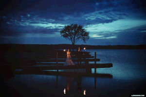 lake,sparklers,water,night,wedding,cinemagraph,blue,couple,tree,dock