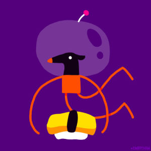 sushi,animation,dance,dog,animals,food,artists on tumblr,dogs,japan,spin,yellow,orange,purple,egg,astronaut,cindy suen,astro dog,i love everything about japan,astro dog for dani