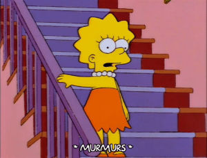 lisa simpson,season 8,episode 21,confused,stairs,8x21,wide eyed,jeremy renner interview