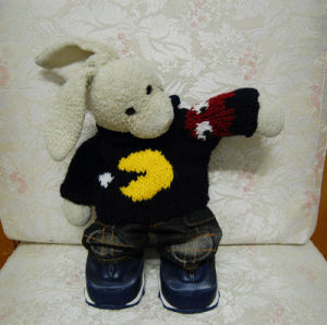 pac man,bunny,sweater,knitting,plushie,plush toy,thisedit