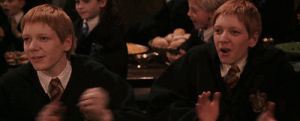 standing ovation,fred and george weasley,good job,yay,success,cheering,cheer,woohoo,approve