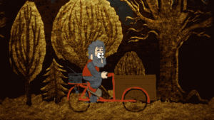 trip,bicycle,animation,cartoon,bike,forest,beard,woods,cycling,cycle,old man